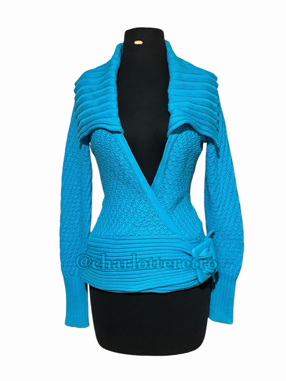vtg Caché Open Knit Wrap Cardigan Sweater w Buckle